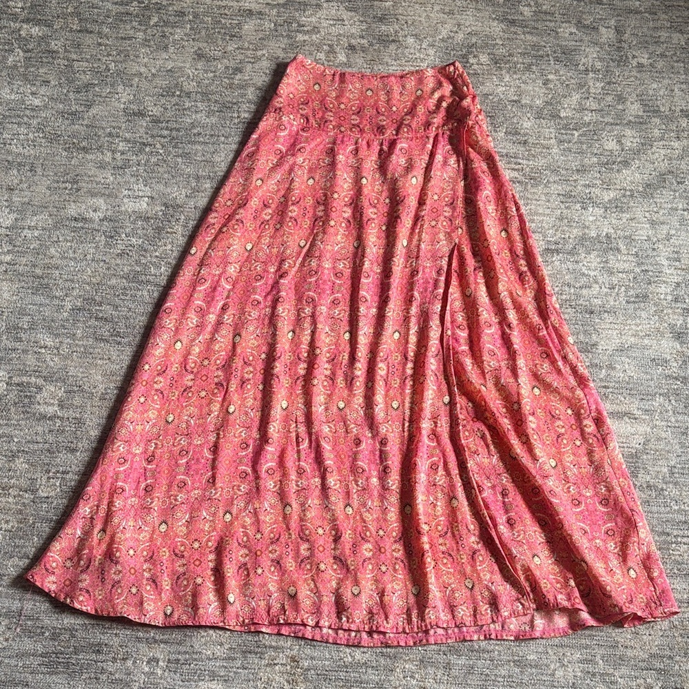 Free People Pink Paisley Maxi Skirt with Side Slit